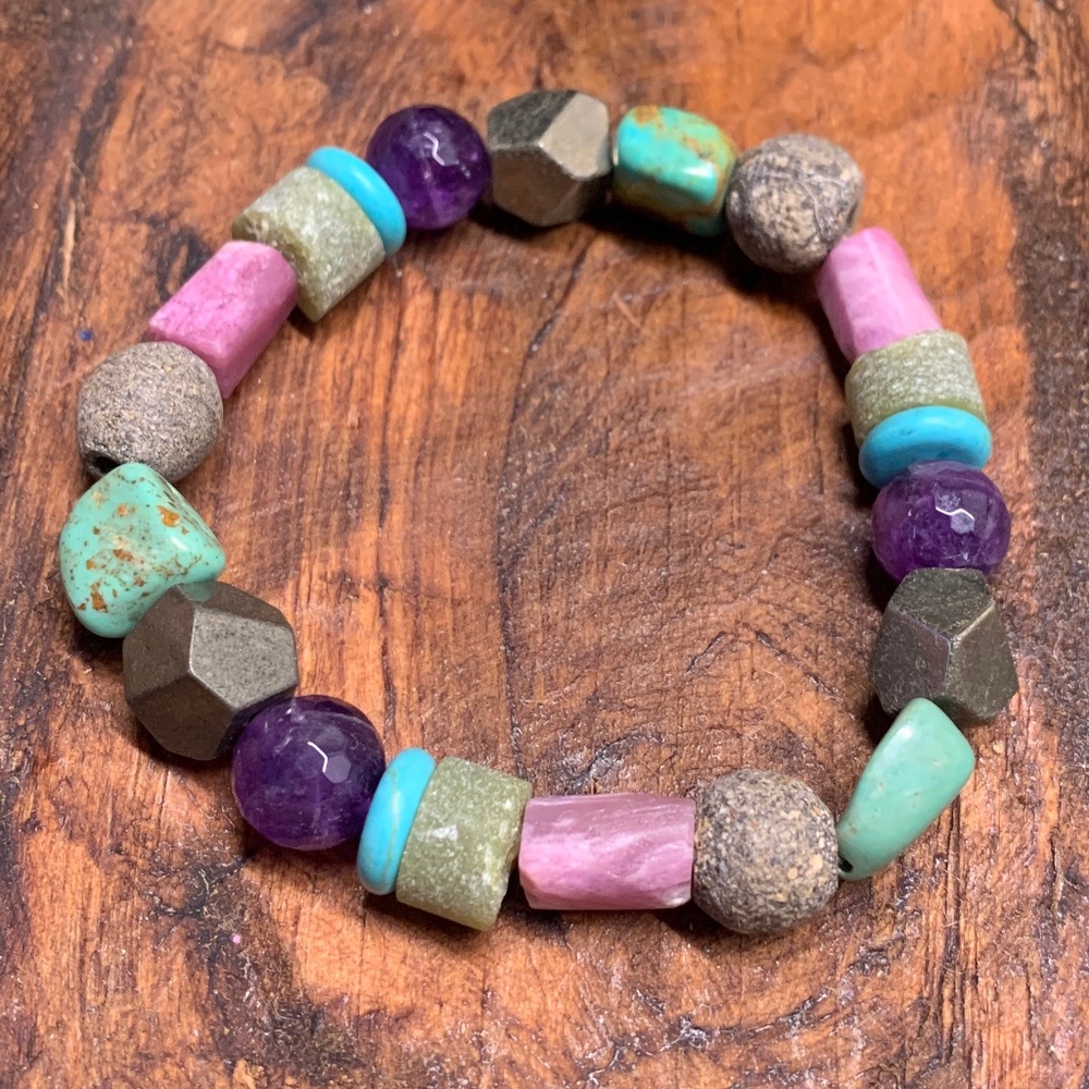 Gemstone Stretch Bracelet Turquoise, Ruby, Amethyst, Peridot, Howlite
